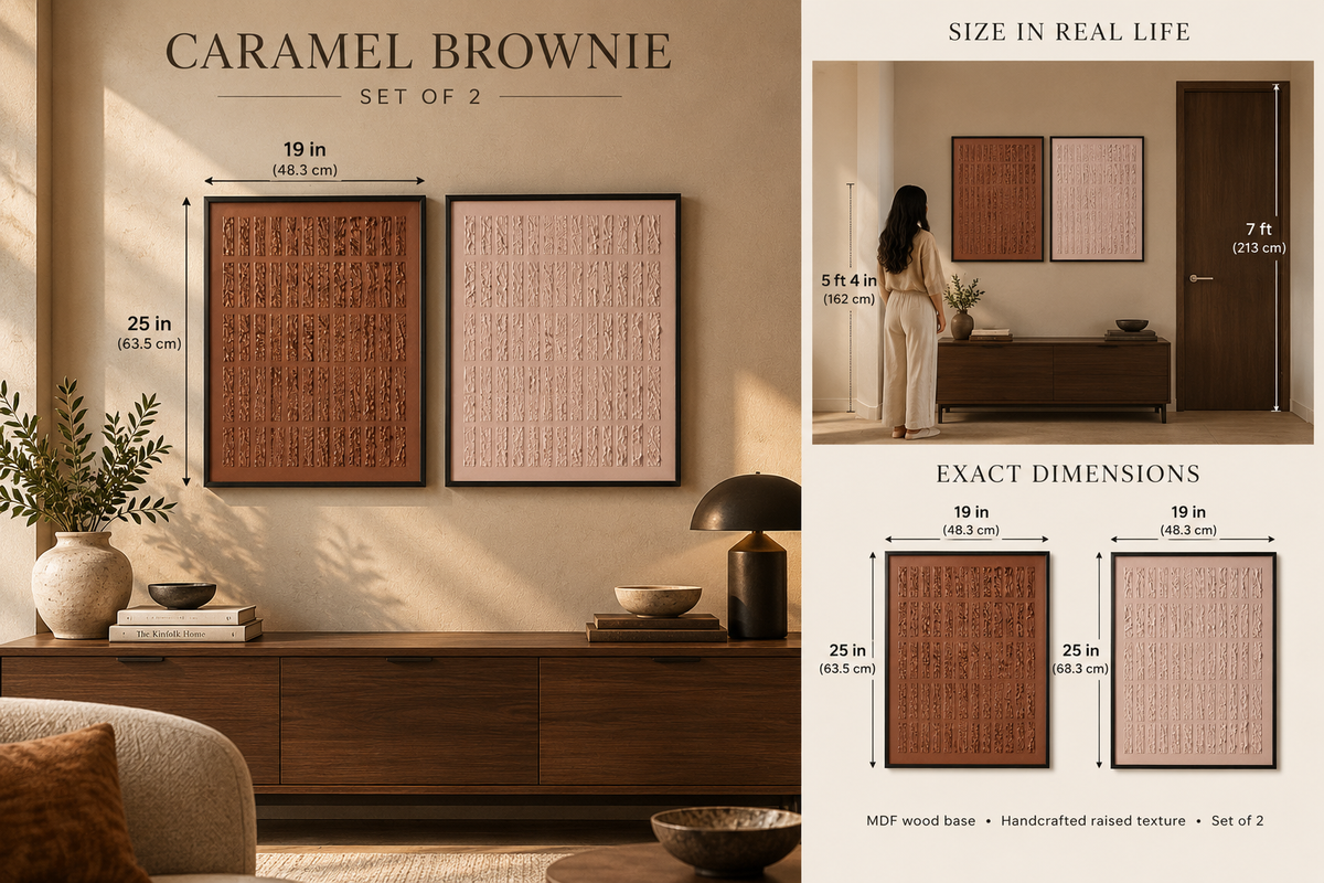 Caramel Brownie – Handcrafted Textured Wall Art Set of 2 | Rust Brown & Blush Beige Abstract Art