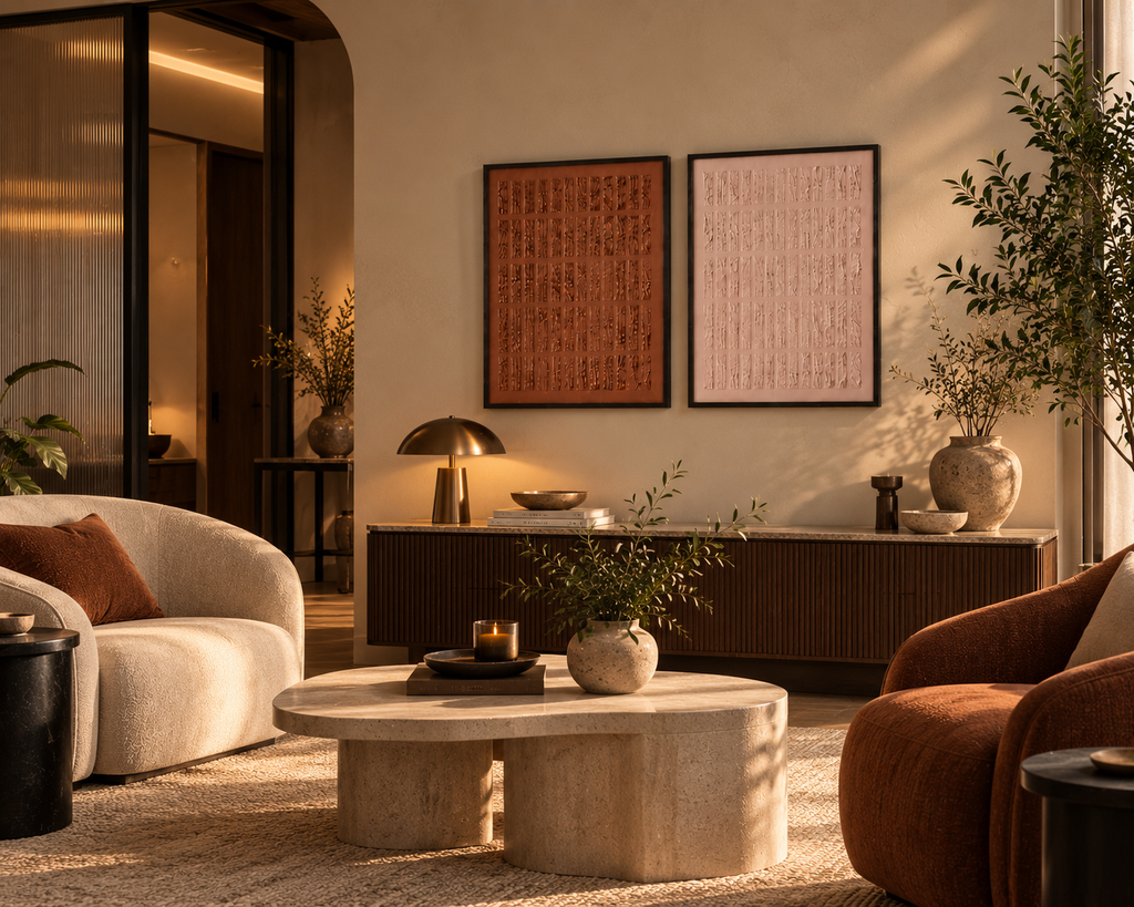Caramel Brownie – Handcrafted Textured Wall Art Set of 2 | Rust Brown & Blush Beige Abstract Art