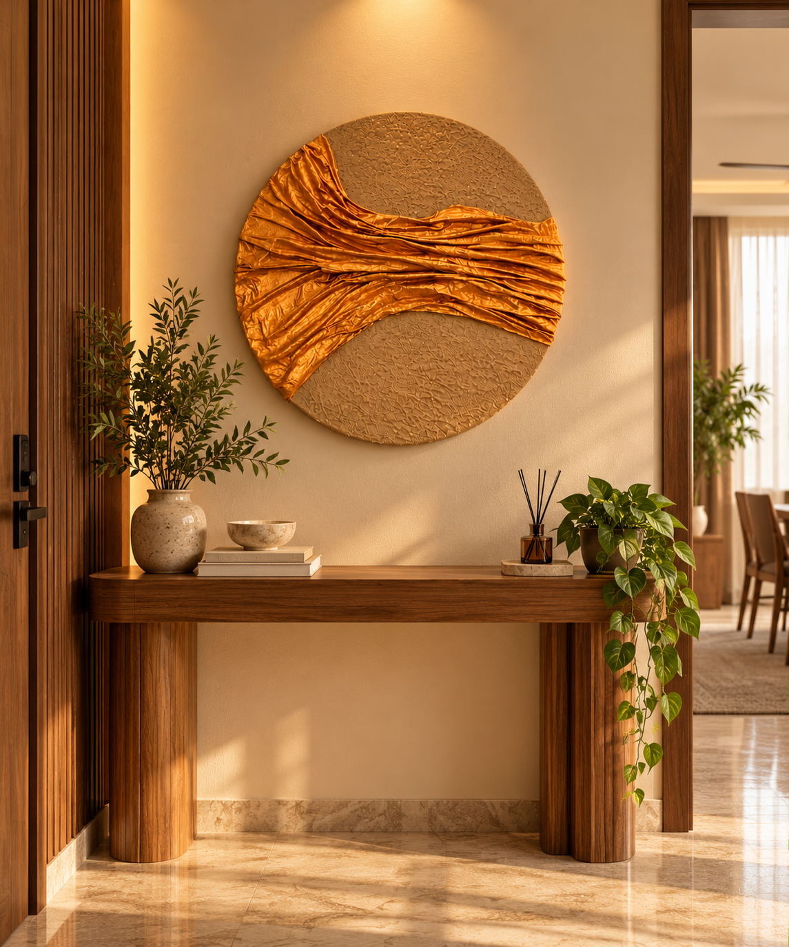 Swarna | Handcrafted Golden Textured Round Wall Art