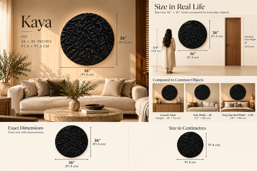 Kaya – Black Textured Fabric Wall Art | Round Abstract Sculptural Wall Decor | Modern Luxury Statement Piece | 36 × 36 Inches