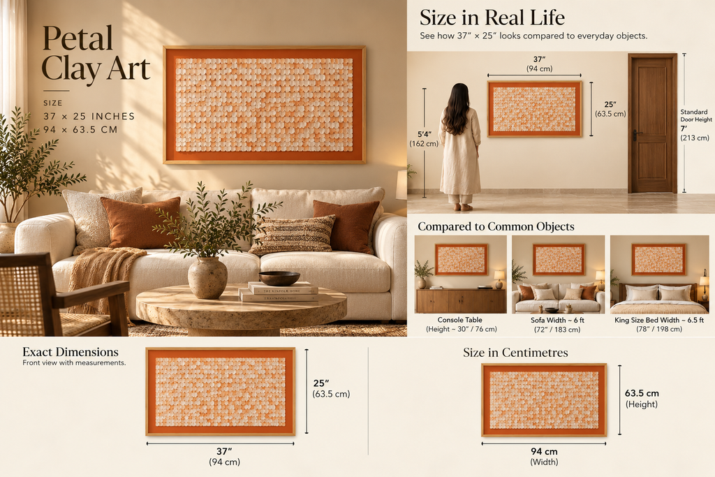 Petal Clay Art – Handcrafted Textured Wall Art in Terracotta & Ivory | Framed Statement Art for Living Room, Bedroom & Café | 37 × 25 Inches