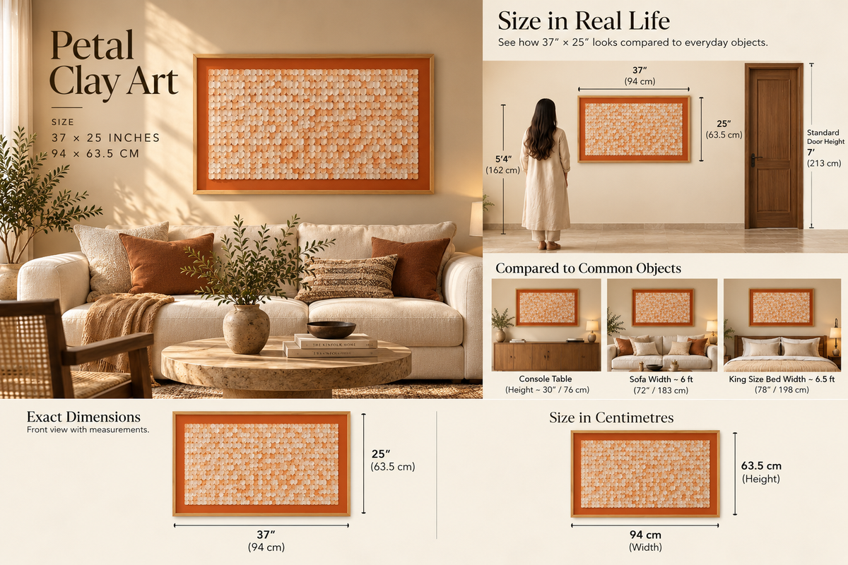 Petal Clay Art – Handcrafted Textured Wall Art in Terracotta & Ivory | Framed Statement Art for Living Room, Bedroom & Café | 37 × 25 Inches