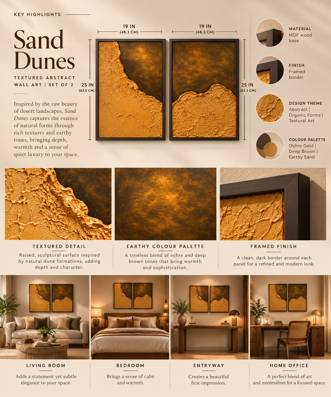 Sand Dunes | Handcrafted Textured Abstract Wall Art – Set of 2