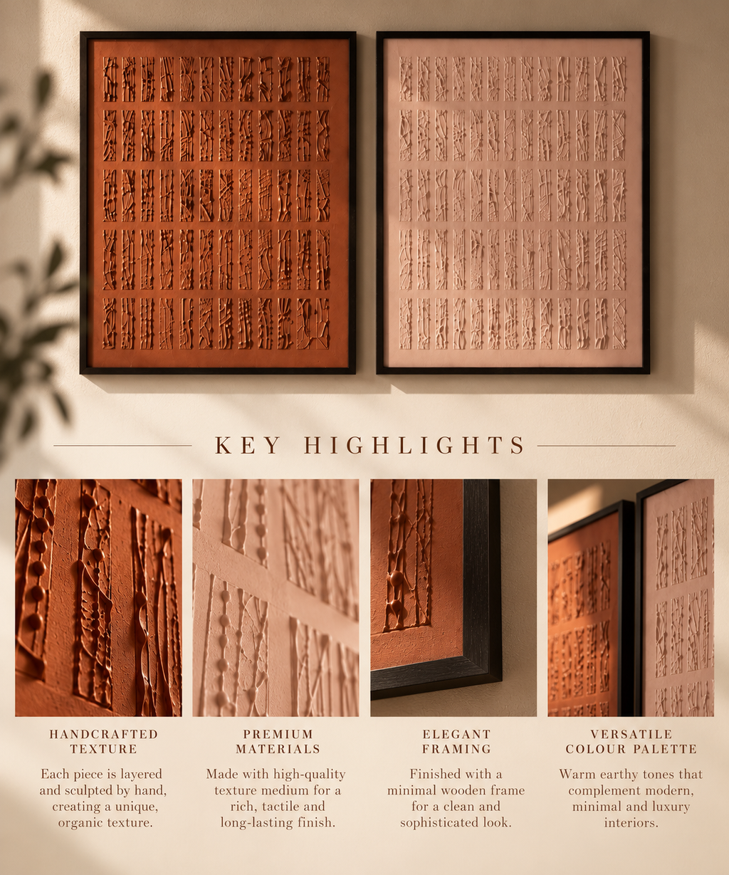 Caramel Brownie – Handcrafted Textured Wall Art Set of 2 | Rust Brown & Blush Beige Abstract Art