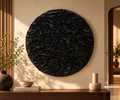 Kaya – Black Textured Fabric Wall Art | Round Abstract Sculptural Wall Decor | Modern Luxury Statement Piece | 36 × 36 Inches