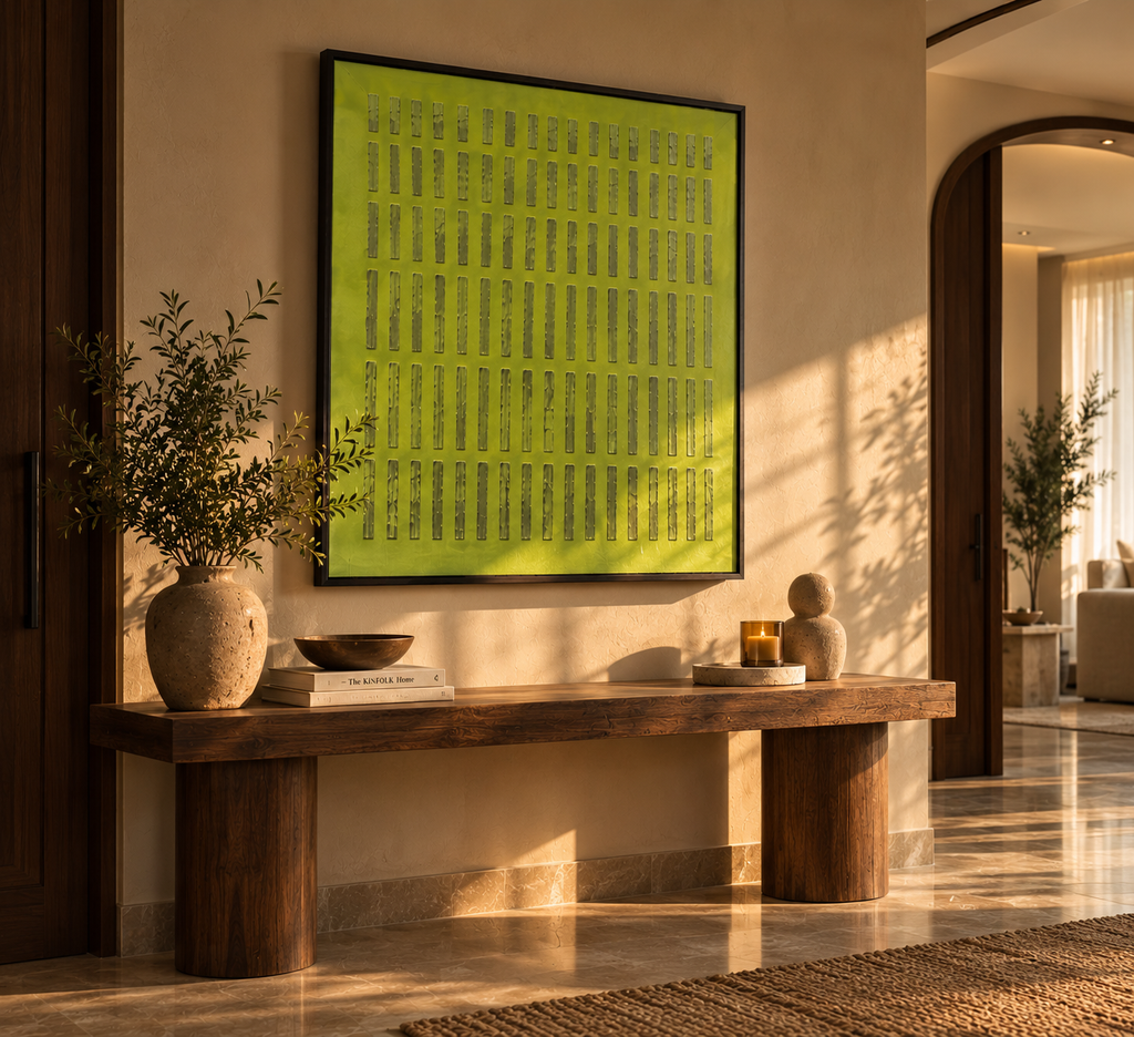 Rhythm – Textured Abstract Wall Art in Chartreuse Green & Olive