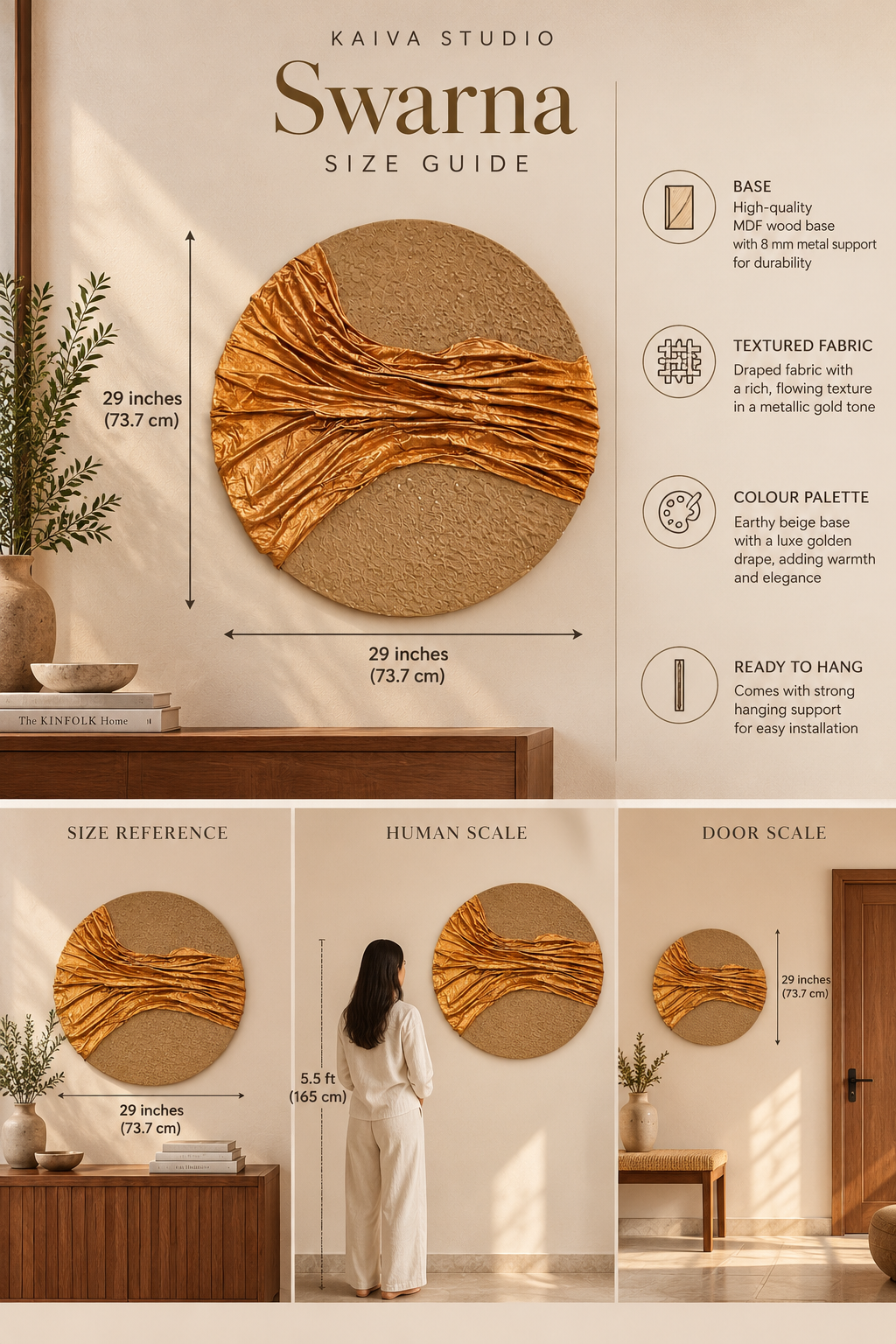 Swarna | Handcrafted Golden Textured Round Wall Art