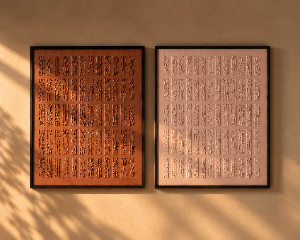 Caramel Brownie – Handcrafted Textured Wall Art Set of 2 | Rust Brown & Blush Beige Abstract Art