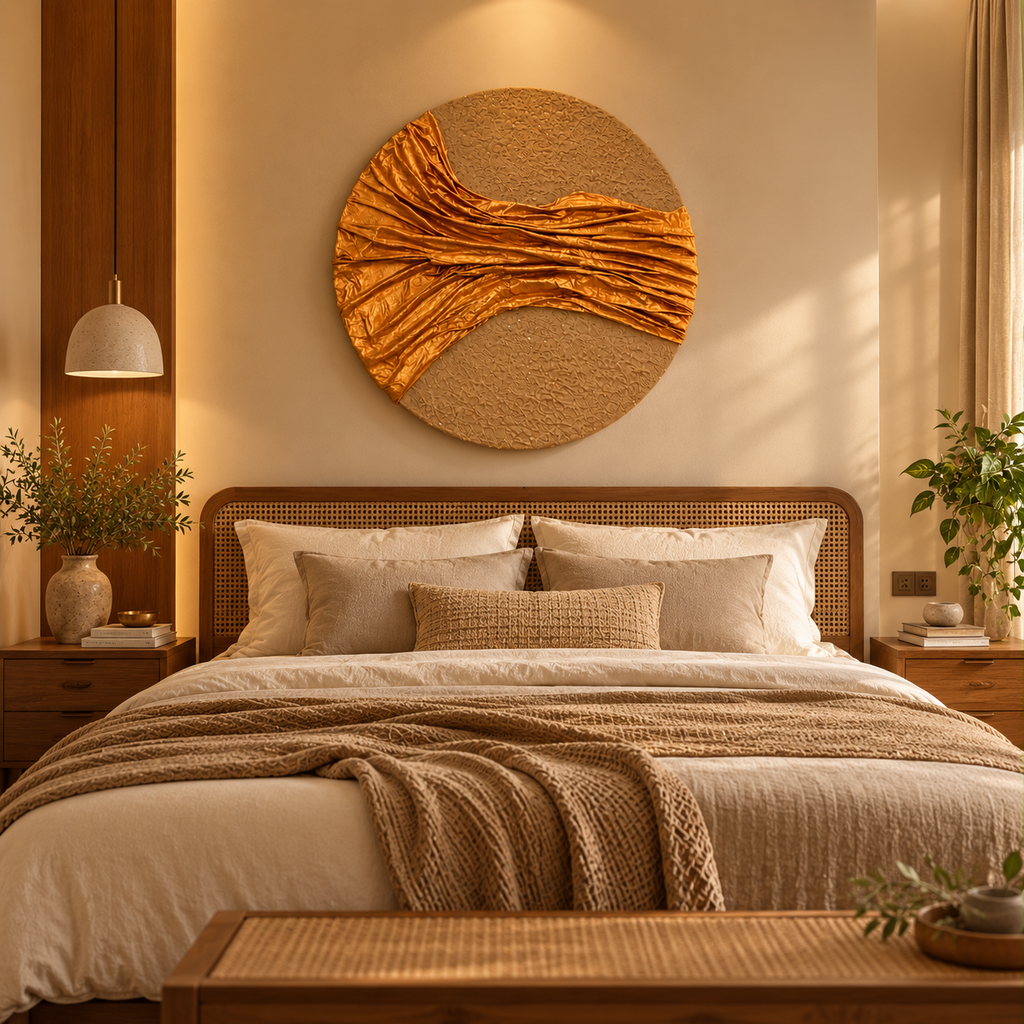 Swarna | Handcrafted Golden Textured Round Wall Art
