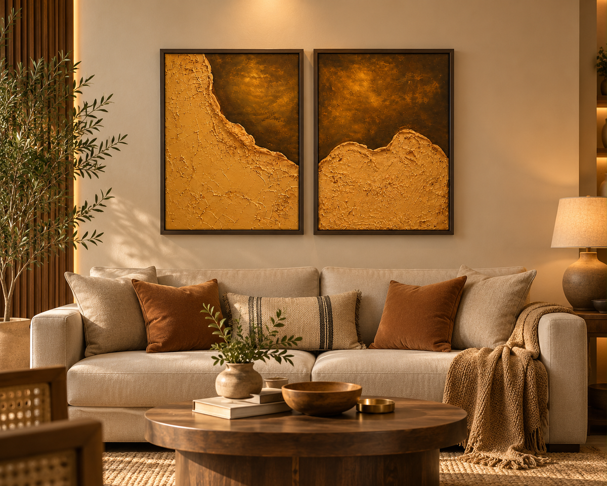 Sand Dunes | Handcrafted Textured Abstract Wall Art – Set of 2