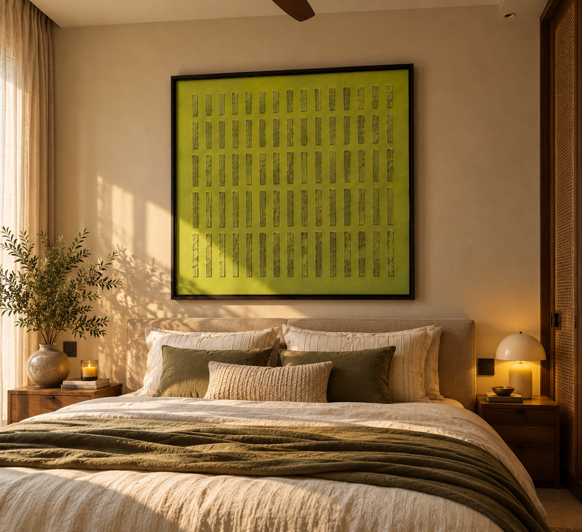 Rhythm – Textured Abstract Wall Art in Chartreuse Green & Olive