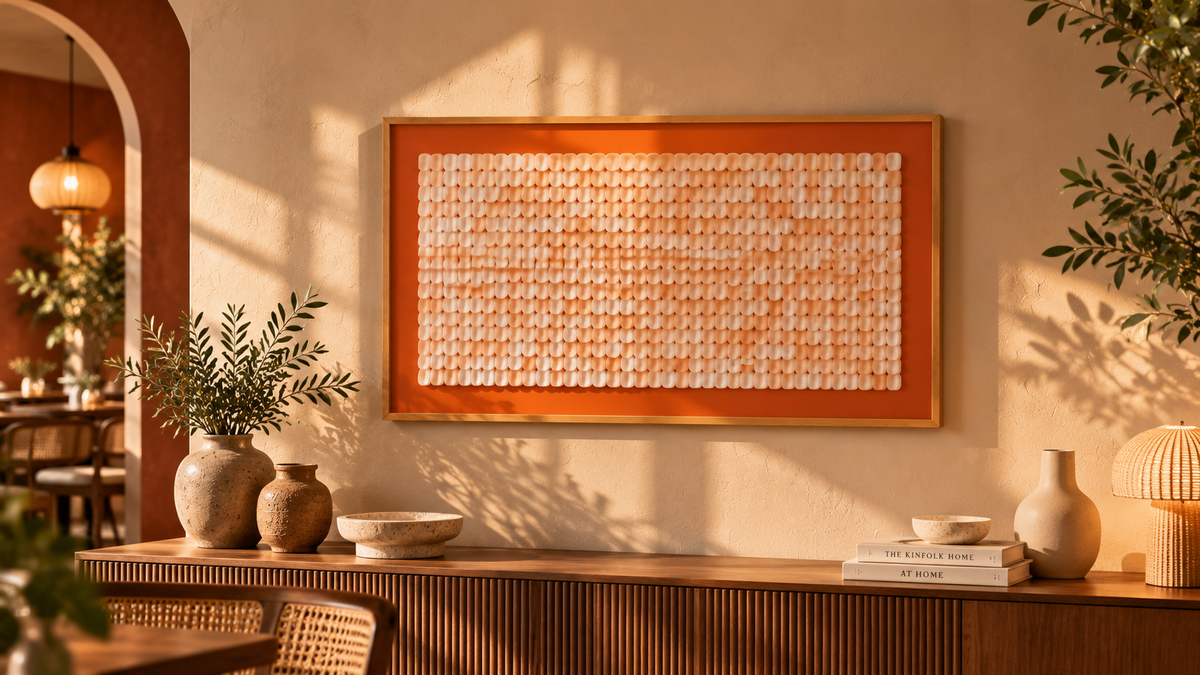 Petal Clay Art – Handcrafted Textured Wall Art in Terracotta & Ivory | Framed Statement Art for Living Room, Bedroom & Café | 37 × 25 Inches