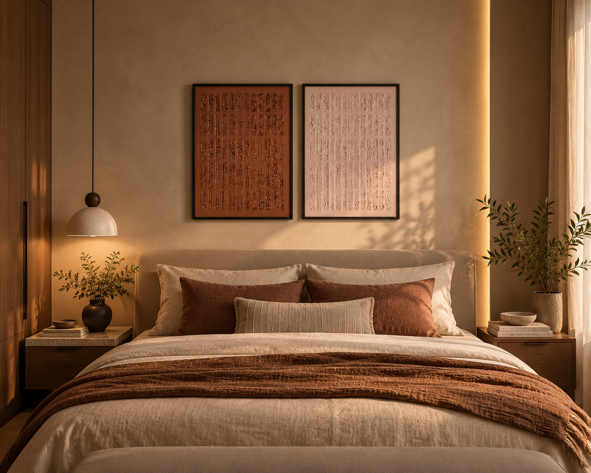 Caramel Brownie – Handcrafted Textured Wall Art Set of 2 | Rust Brown & Blush Beige Abstract Art