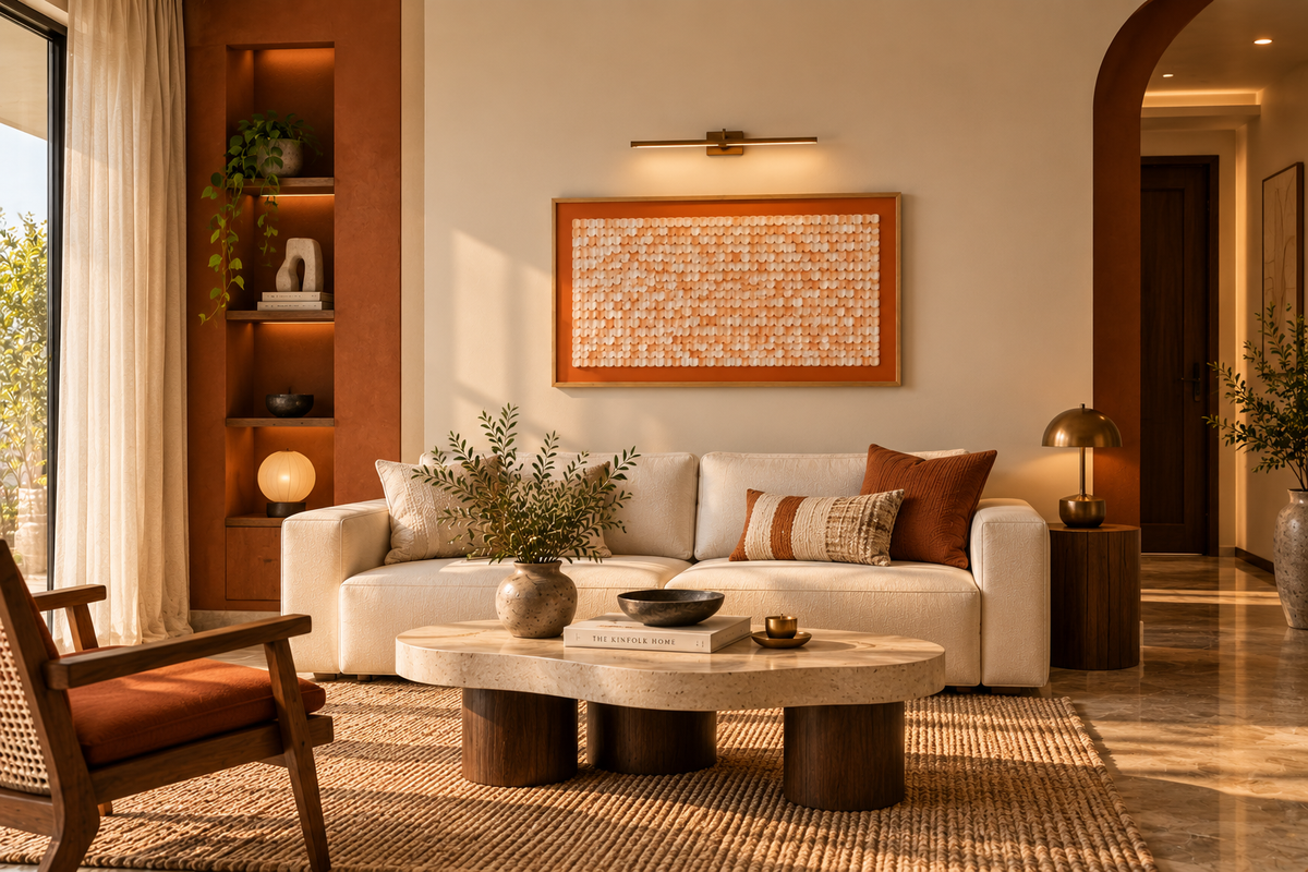 Petal Clay Art – Handcrafted Textured Wall Art in Terracotta & Ivory | Framed Statement Art for Living Room, Bedroom & Café | 37 × 25 Inches