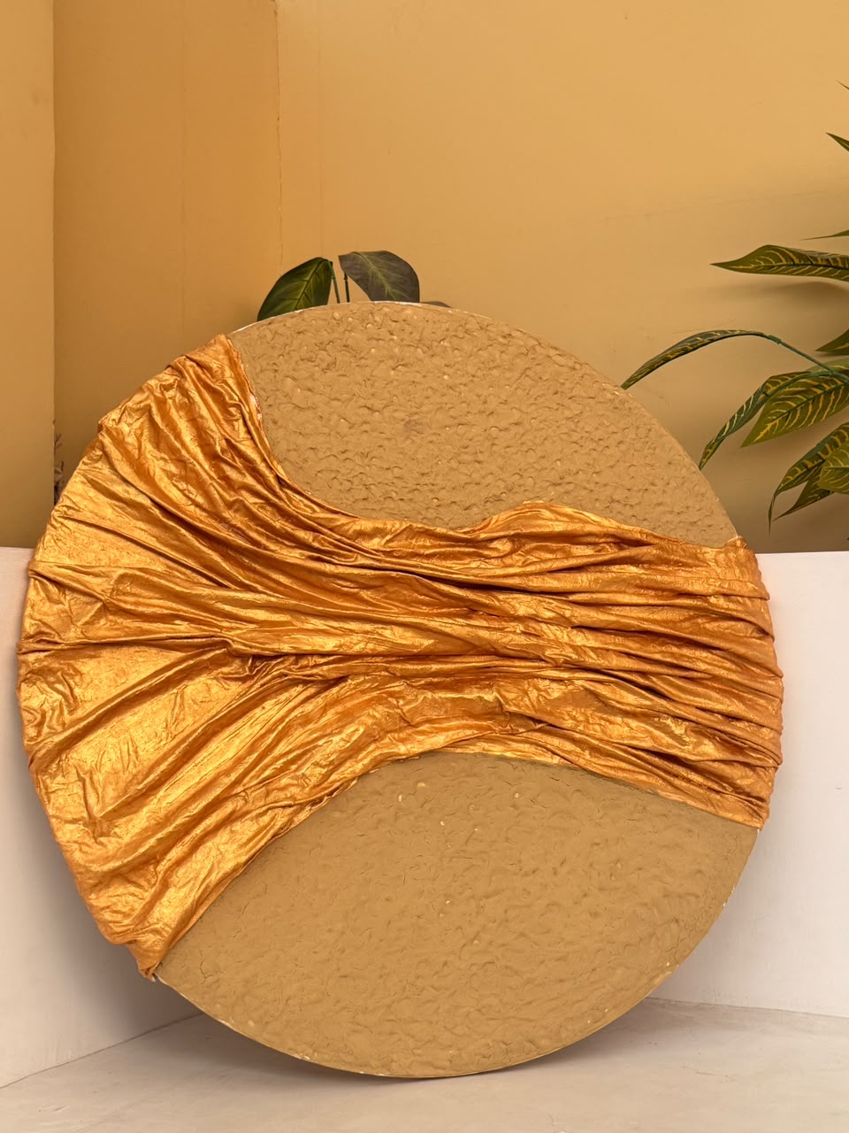 Swarna | Handcrafted Golden Textured Round Wall Art